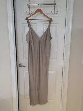 Target Neutral Taupe Midi Slip Dress with Ruched Straps